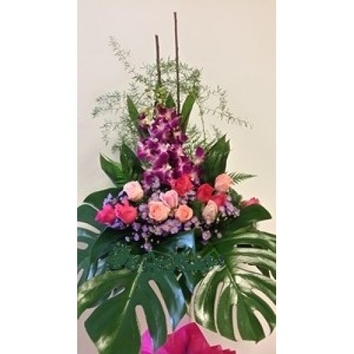 Buy Congratulation Floral Stand of Roses and Orchids online by www